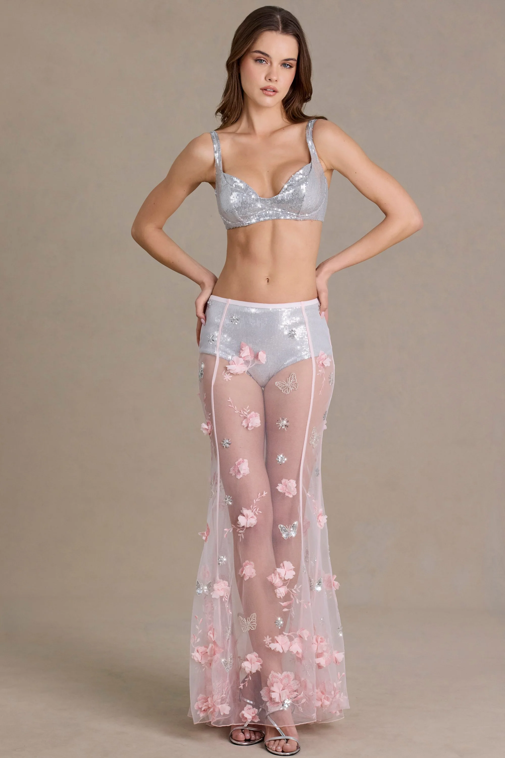 Premium Sequin Mesh Bralette in Silver - Image 6