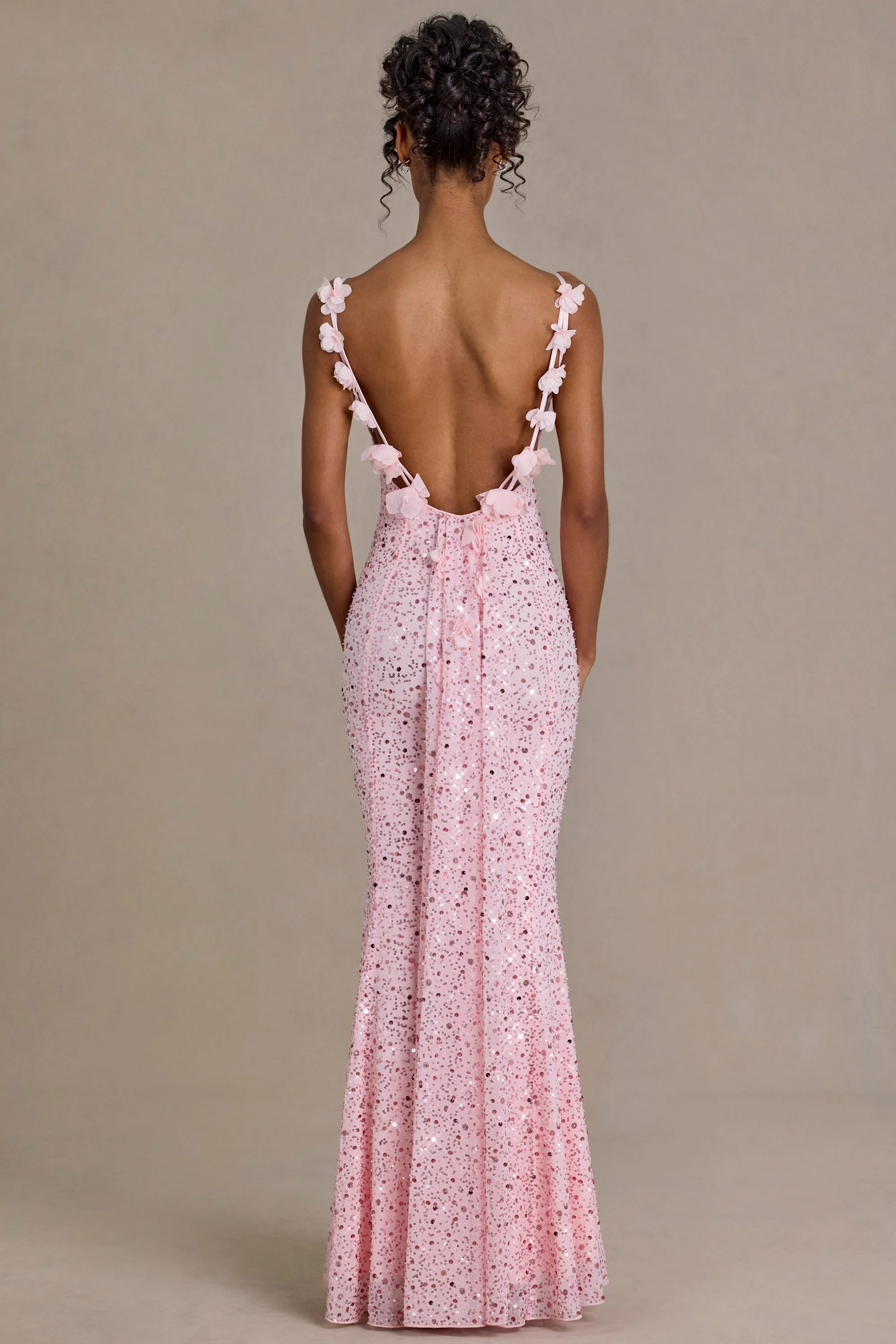 Premium Embellished Open-Back Maxi Dress in Baby Pink - Image 5