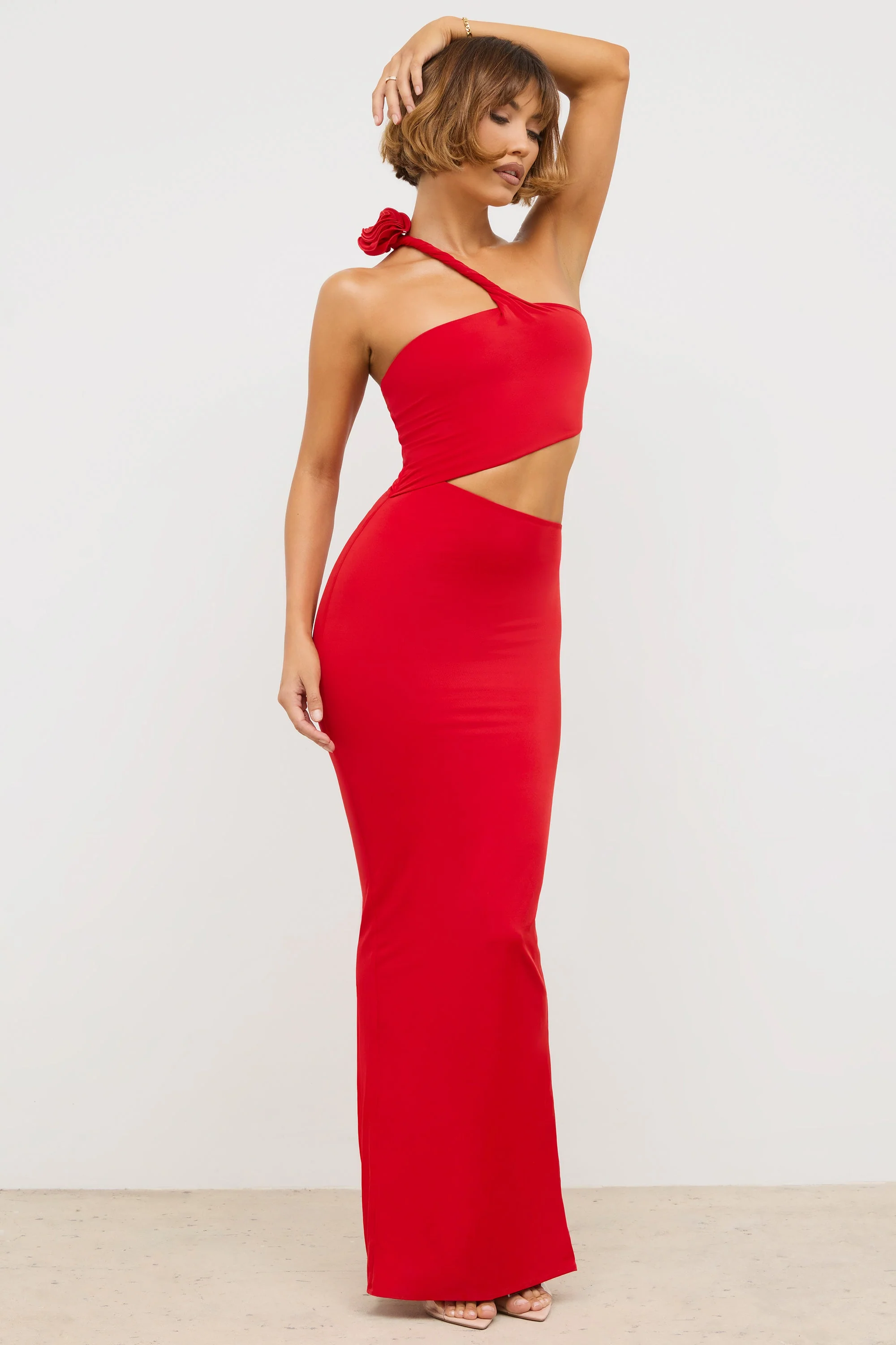 Premium Jersey Asymmetric Cut Out Maxi Dress  in Scarlet Red - Image 8