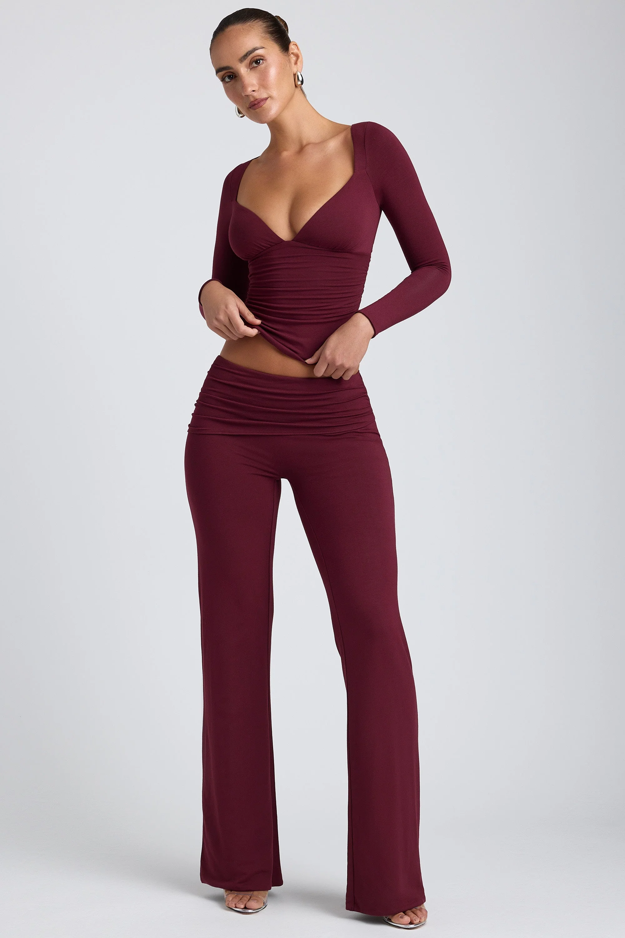 Modal Ruched Long-Sleeve Top in Plum - Image 12