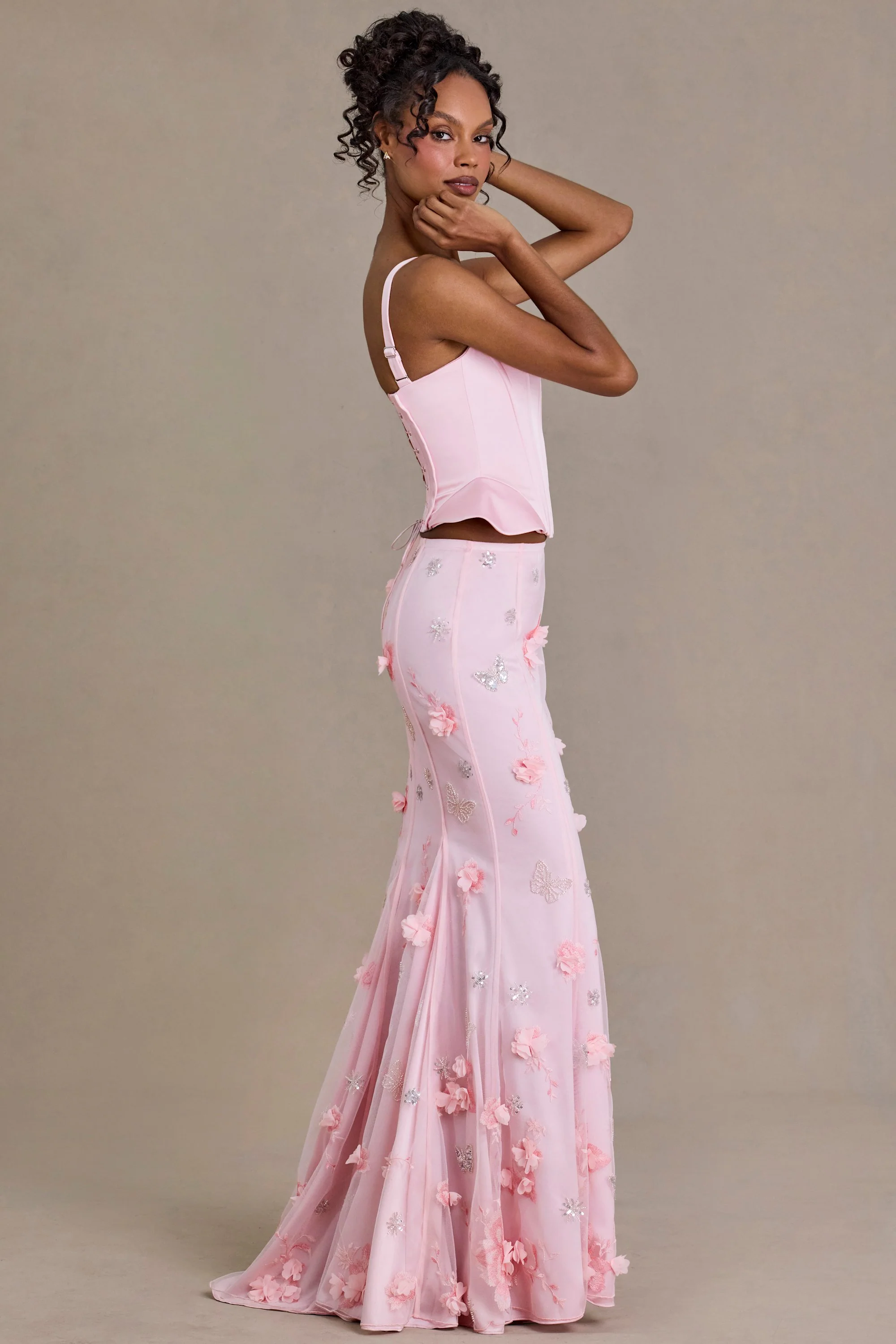 Premium Embellished Tulle Skirt in Baby Pink - Image 5