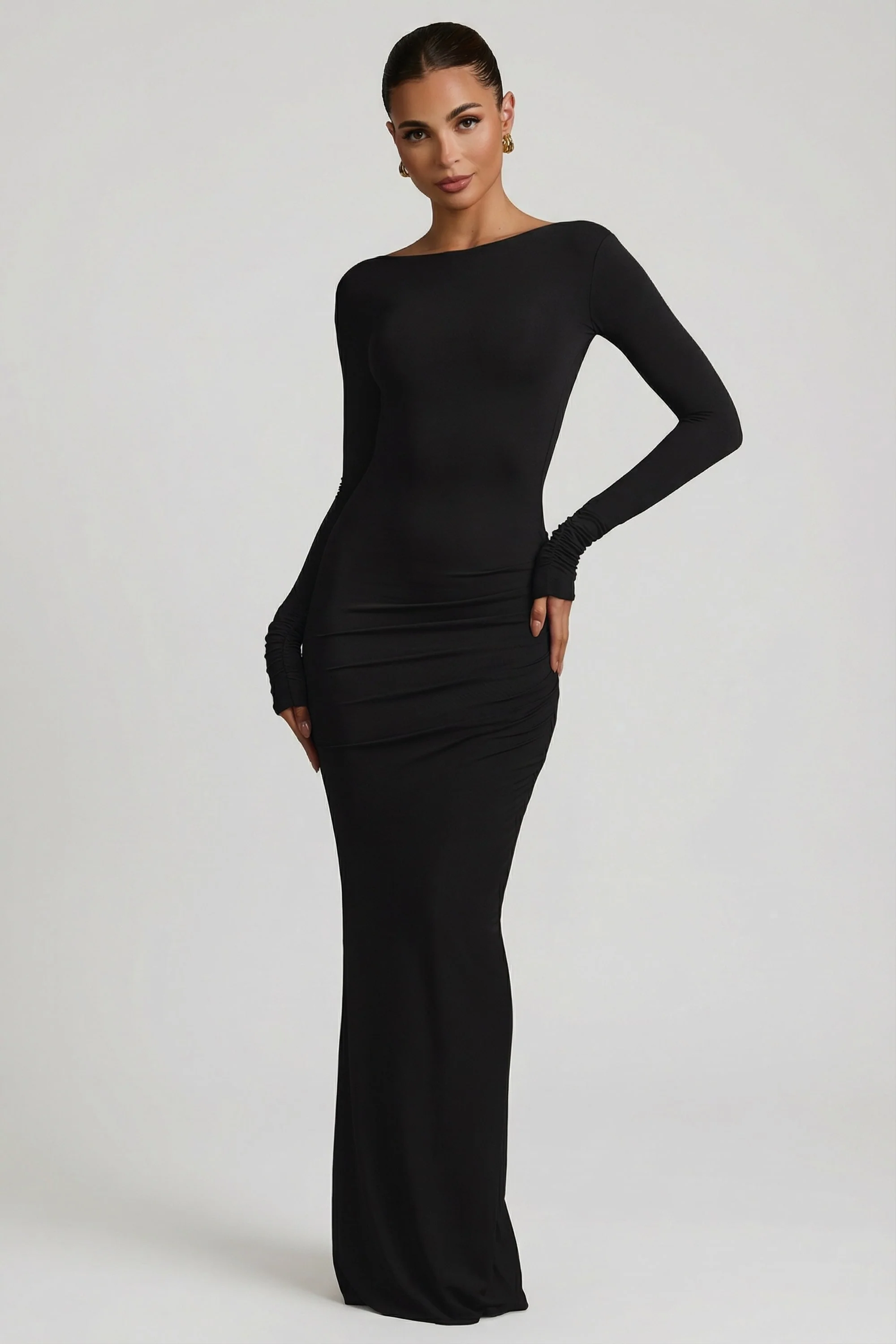 Modal Ruched Backless Maxi Dress in Black - Image 5