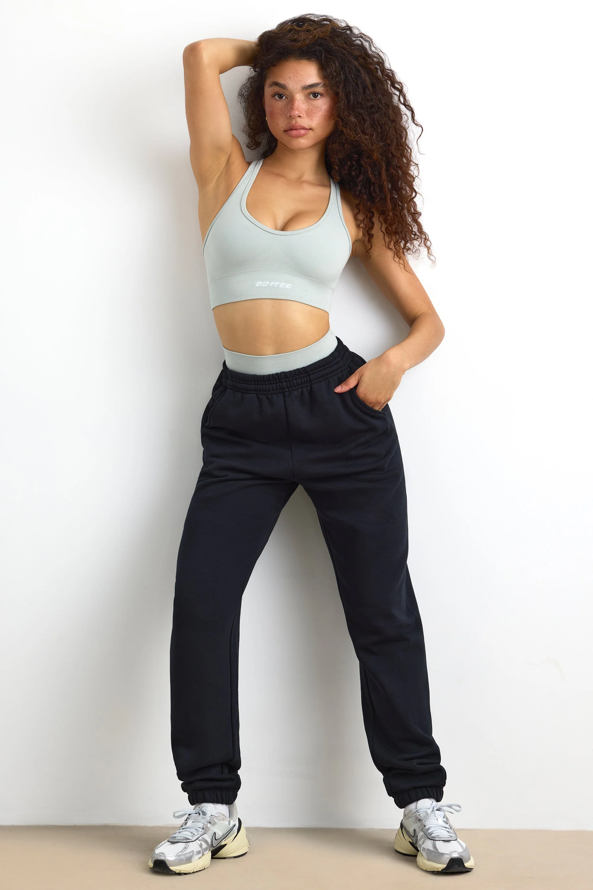 Cotton Fleece Mid-Rise Joggers in Black - Image 7