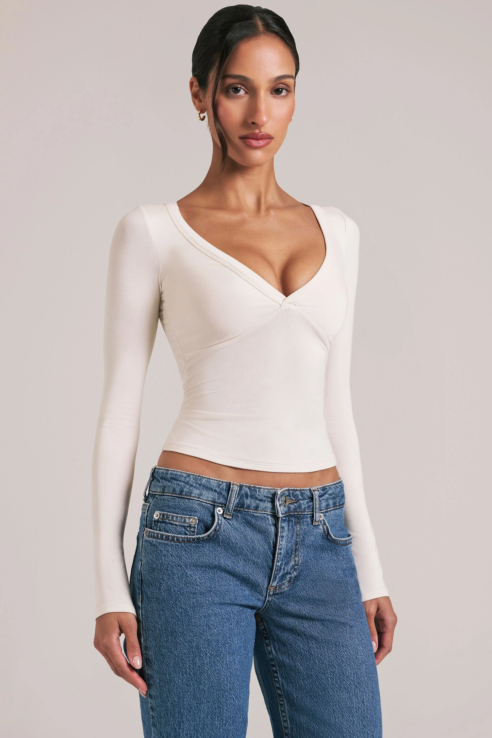 V-Neck Long-Sleeve Top  in Ivory - Image 7